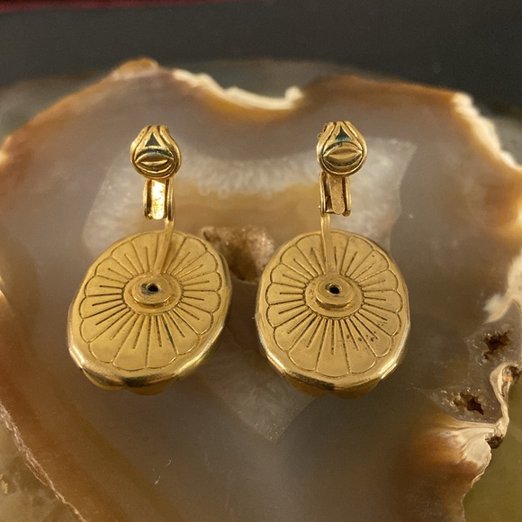 Sold EmJ Emmons vintage blue & gold clip on earrings 1" 1949-55 - Picture 12 of 15